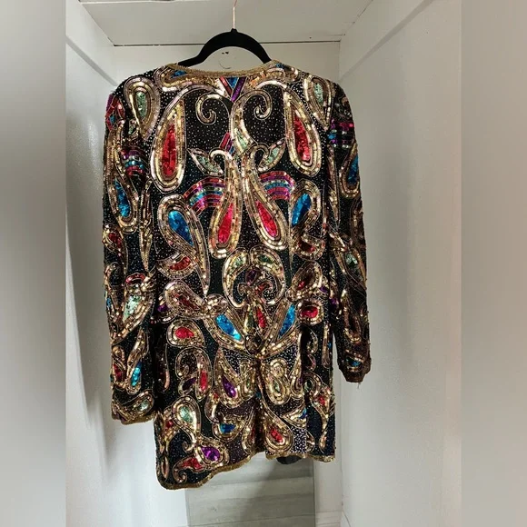 Vintage rainbow sparkly sequin cardigan blazer
